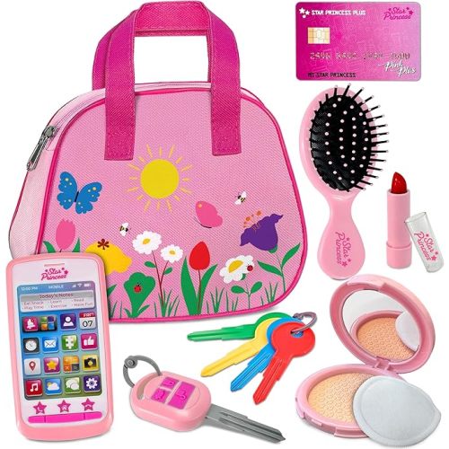 Play Purse for Toddlers - Toddler Girl Toys 2-3 Years Old with Accessories, Pretend Makeup, Keys, Smartphone, Toddler Toy Purse for Little Girls - Birthday Gift for Toddlers Girls 18 Months + - Pink