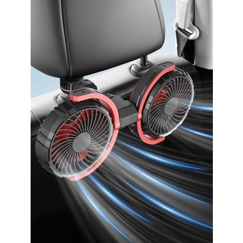 Maiproo Car Fan for Backseat for Kids 360° Rotatable Dual Head USB Powered Car Fans that Blow Cold Air 3 Speed Wind Desk Fan Low Noise with Locking Clip Suction Cup for Vehicles SUV RV Truck 5V/2A