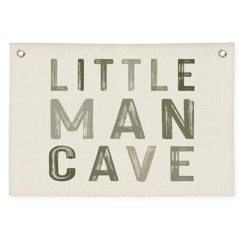 PLKMN Little Man Cave Decor for Nursery, Sage Green Canvas Banner, Long Live Boyhood Wall Hanging Linen Banner Flag Decor for Nursery Playroom Toddler Room, Boys Kids Room Decor