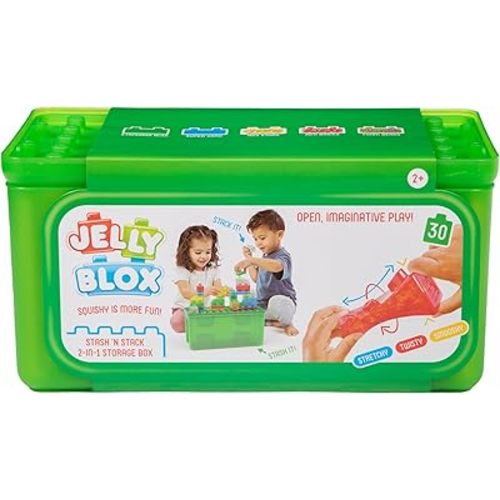Jelly Blox Stash 'N Stack 2-in-1 Storage Case | Toddler & Preschool Building Blocks Kids Can Squeeze, Stretch, Squish | Safety Tested & Ouch-Free | Tactile, Sensory Play Toy for Ages 2+