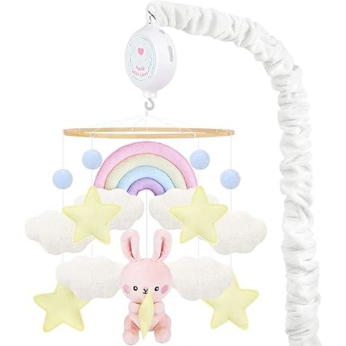 Bunny Baby Musical Crib Mobile for Girls - Baby Mobile for Crib with 12 Lullabies Musical Box, Baby Mobile for Bassinet for New Borns, Nursery Mobiles, Fits Standard Cribs