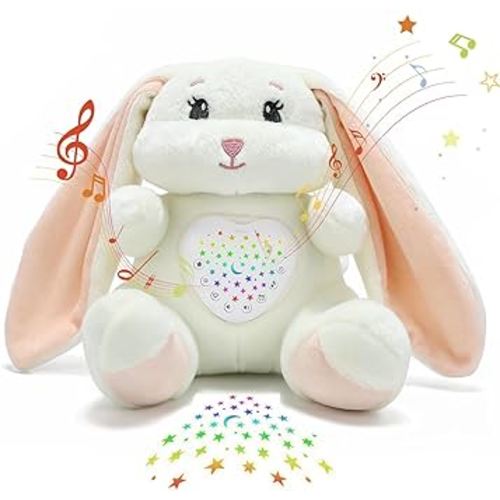 Baby Sleep Soother Bedtime Bunny Toy with Cry Sensor, Mom‘s Heartbeat Lullabies White Noise, Starlight Projector, Toddler Crib Sleeping Aid for Infant,Boy Girl Baby Gifts