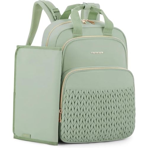 mommore Diaper Bag Backpack Large Baby Bag for Boys Girls Quilted Travel Diaper Backpack with Changing Pad, Stroller Straps