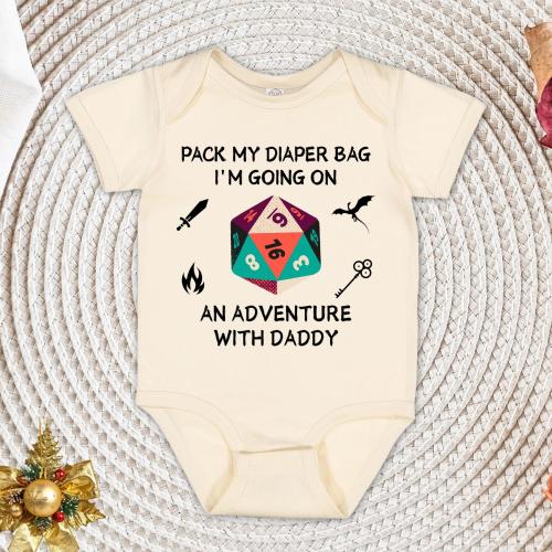 DND Baby Onesie® – Pack My Diaper Bag I’m Going on an Adventure With Daddy, Gamer Baby Gift, Dungeons & Dragons Bodysuit
