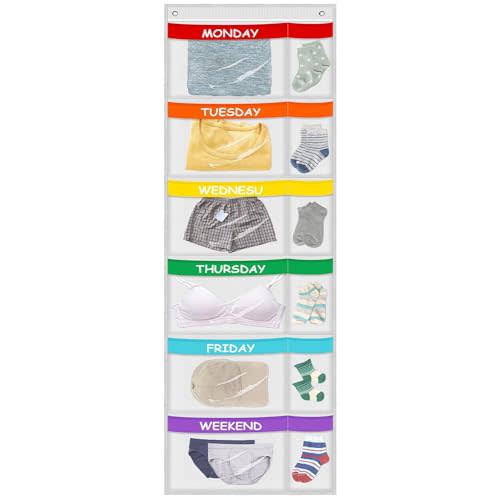 ABCKEY Rainbow Weekly Kids Clothes Organizer for Daily Activity,Portable Kids Clothes Storage White (White)