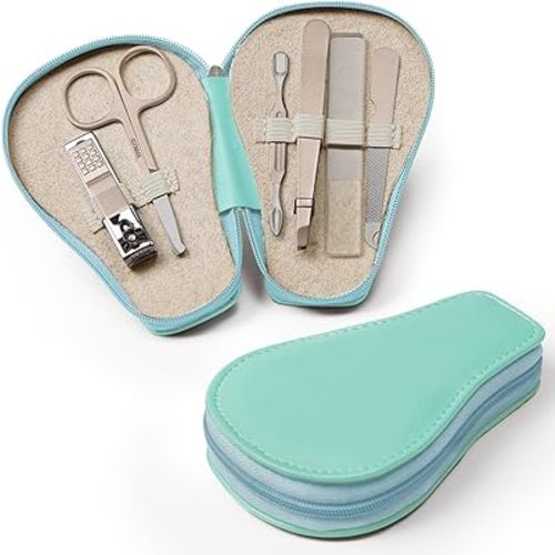 haakaa Baby Nail Clippers, 6-in-1 Baby Nail Care Kit with PU Storage Case, Nail Scissor, Cuticle Pusher, 2 Nail Files, Nail Clipper & Tweezer, Baby Manicure Set for Babies, Green