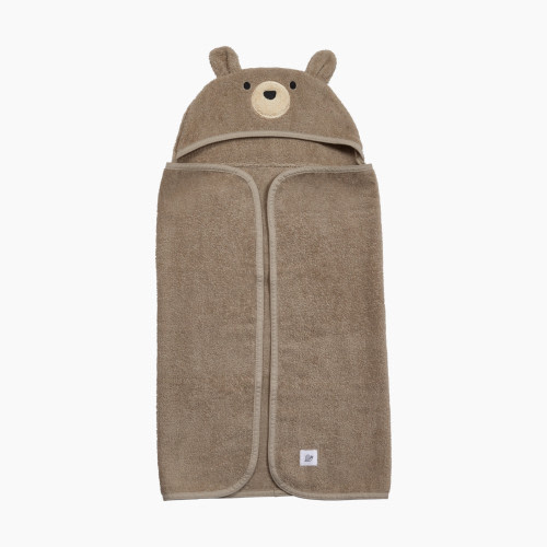 Tiny Kind Cozy Critter Organic Towel - Taupe Bear, 0-24 M