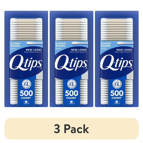 (3 pack) Q-tips Cotton Swabs, Original, For Home, First Aid and Beauty, 100% Cotton, 500 Count