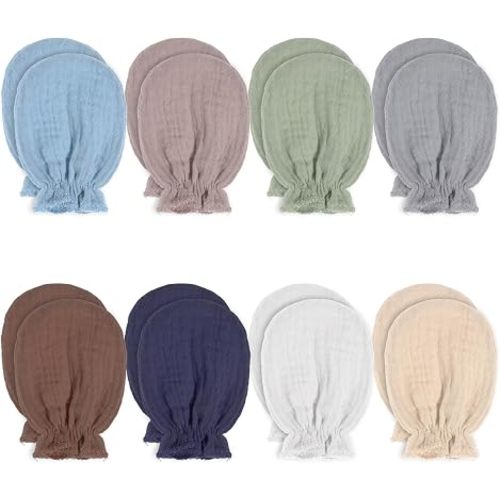 8 Pairs Newborn Baby Muslin Mittens Newborn Infant Toddler Mittens No Scratch Elastic Wrist Gloves Soft Breathable Cotton Gloves Must Haves Essentials for 0-6 Months Baby Boys Girls