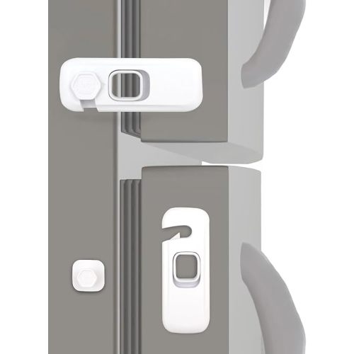 Fridge Child Lock for Refrigerator, Freezer and Cabinet, 2 Pack Adhesive Baby Proof Latches, White