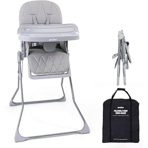 Foldable Baby High Chair with Easy Clean Double-Layer Tray, Adjustable Foot Rest, Safety First 5 Point Harness, Compact Space Saver Baby Feeding Chair Portable for Travel