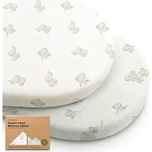 2-Pack Organic Bassinet Sheets for Girls, Boys - 100% Cotton Bassinet Mattress Sheets Compatible with Halo Bassinest Swivel Sleeper, Graco, Baby Delight, Chicco, Unisex Fitted Bassinet Sheets (Elly)