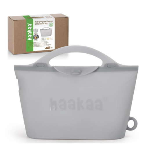 Haakaa Silicone Microwave Steamer & Steriliser Bag, 2000ml Large Capacity Reusable Steaming Bags for Baby Bottles/Breast Pump/Accessories/Pacifiers/Teethers, Great for Home and On-The-Go, Grey/1PC