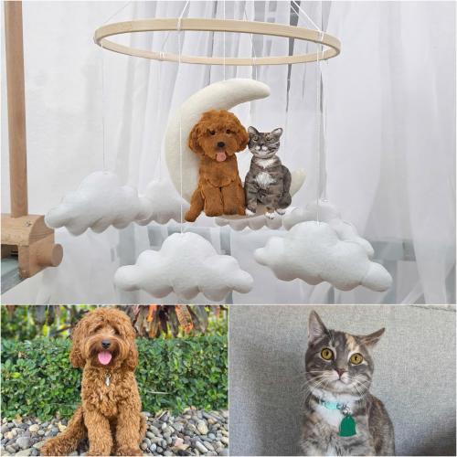Custom Dog Cat on Moon Baby Mobile, Personalized Baby Nursery, Personalized Dog Mobile Nursery, Dog Nursery Decor, Cat Nursery Decor