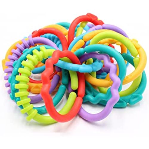 24 Pack Baby Teether Rings Links Toys Colorful Round Connecting Ring for Rattle Strollers Car Seat Travel Toys - Suit for Baby, Infant, Newborn, Kids(Rainbow Colors)