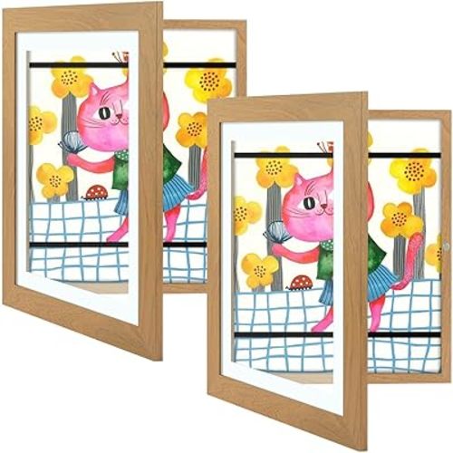 Golden State Art 10x12.5 Kids Art Frames Front-Opening Great for Kids Drawings, Artworks, Children Art Projects, Schoolwork, Home or office (Brown Set of 2)