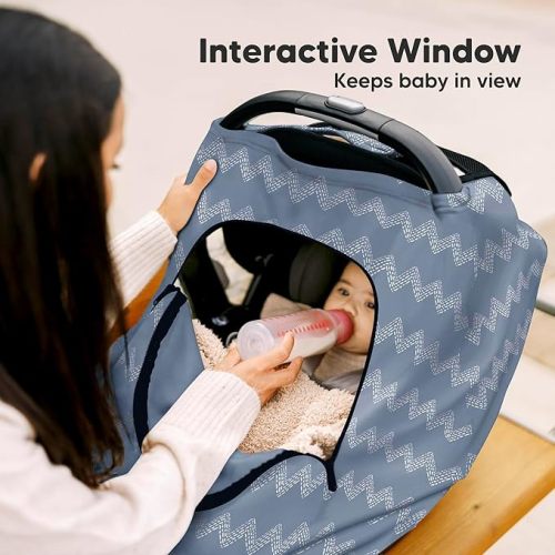 Car Seat Cover for Babies - Baby Car Seat Canopy for Spring, Autumn, Winter - Universal Stretch Fit Car Seat Cover for Babies, Boys, Girls - Breastfeeding Nursing Cover -Infant Carseat Cover (Indigo)