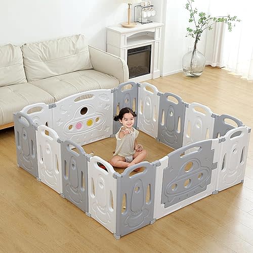 Baby Playpen Kids Activity Centre Safety Play Yard Home Indoor Outdoor New Pen (Grey White 14panels)