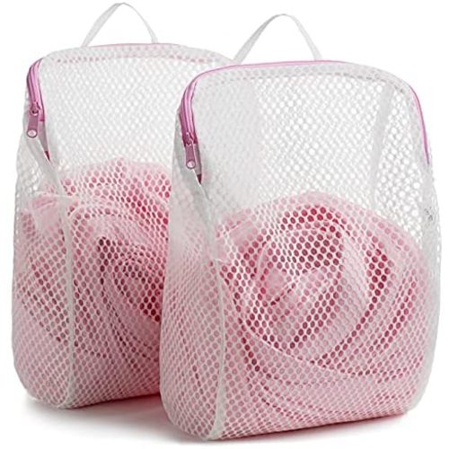 COMLIFE Set of 2 Delicates Honeycomb Mesh Laundry Bag，Use YKK Zipper，with Handle, Extra Large Opening, Side Widening Design, Baby Products, Face Cleansing Pads,Socks, Fine Knitwear Mesh Wash Bags (Pink)