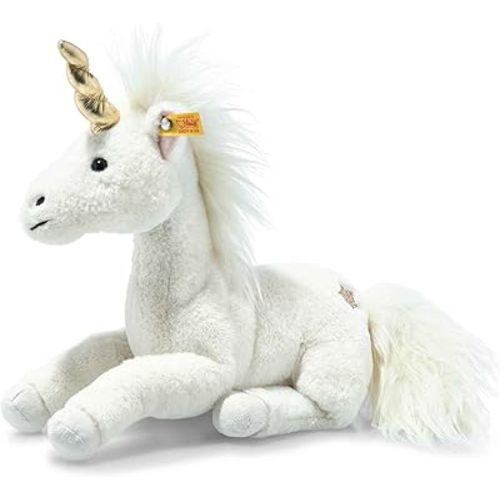 Steiff Unica Unicorn with Golden Horn and Embellishments, Premium Unicorn Stuffed Animal, Sitting Unicorn Plush Toy (White, 11")