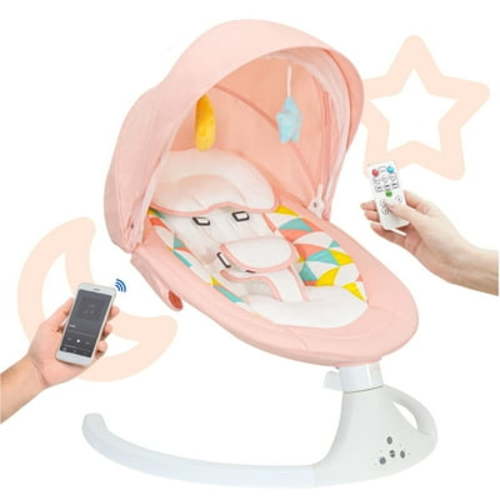 Aprpink 5-in-1 Large Baby Swing Bouncer with Rocking, Mosquito Net&Cute Toys Pink Striped for Toddler, 1 Count