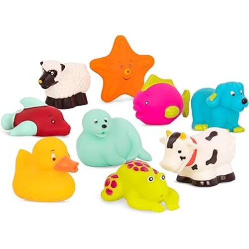 B. toys - Animal Bath Squirts Water Play Set - 9 Colorful Baby Toys with Textured Designs - Safe Toddler Toys for Tub Time Fun - Kids Toys for Splashing & Learning - Easy-Grip Bath Time Companions