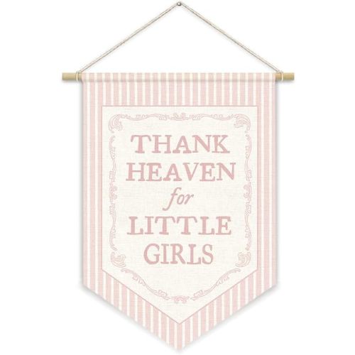 CalmVerve Baby Girl Wall Decor Thank Heaven for Little Girls Flags, Nursery Decor for Girls, Newborn Gift, Baby Shower Decorations Gift for Toddler Little Girl Playroom Room Playroom 15x11in