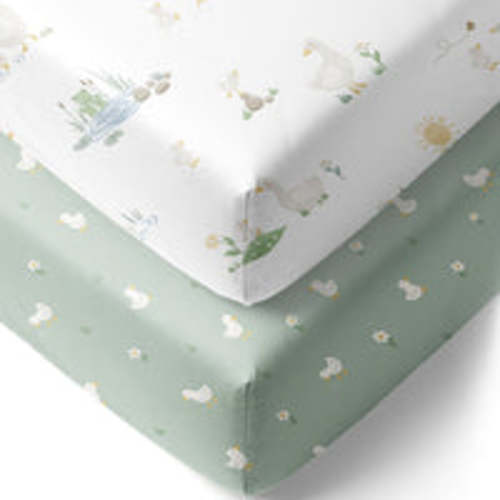 Living Textiles 2pk Cot Fitted Sheets Goosey Goosey