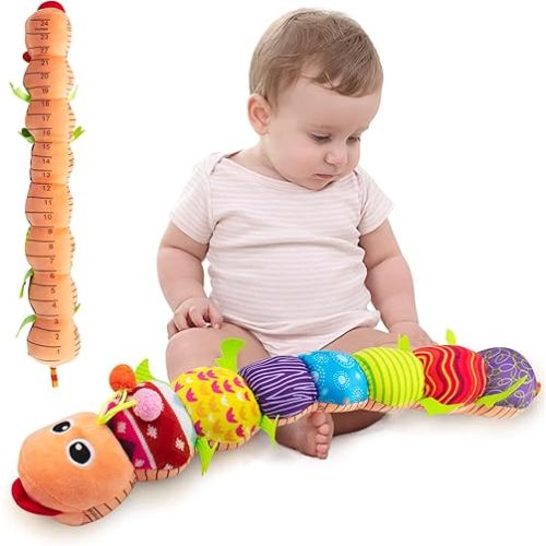 MOMOK Baby Toys for 0-3-6-12 Months,Musical Caterpillar Infant Toys with Rattle Crinkle Squeakers,Stuffed Animal Tummy Time Toys Plush Crawling Newborn Toys Gifts with Multi-Sensory Textures Ruler