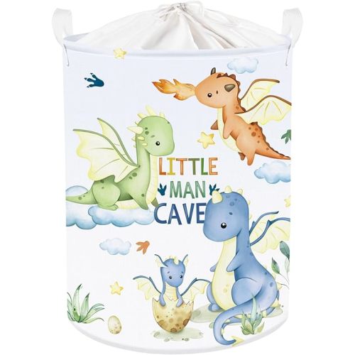 Clastyle Blue Dragon Kid Laundry Hamper with Lid Flying Dino Collapsible Laundry Basket with Handles Star Cloud Clothes Towel Toy Storage Basket for Boy Girl Nursery