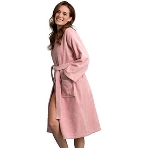 Soft Touch Linen Women's Robe Terry Cloth Kimono Bathrobe Thick 100% Cotton