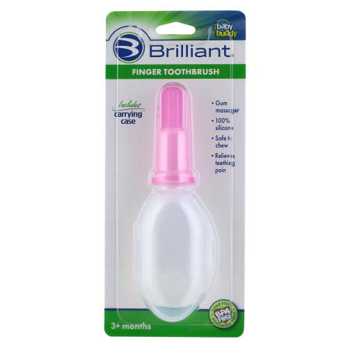 Brilliant Baby Finger Toothbrush, Soft Silicone Gum Massager and Teether Brush, Pink