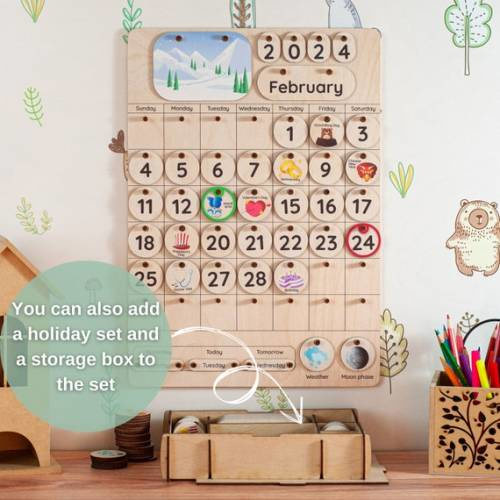 Montessori Calendar Learning Preschool Calendar Kids Activities Montessoti Perpetual Calendar Kids Room Decor Wooden Toddler Calendar - Etsy