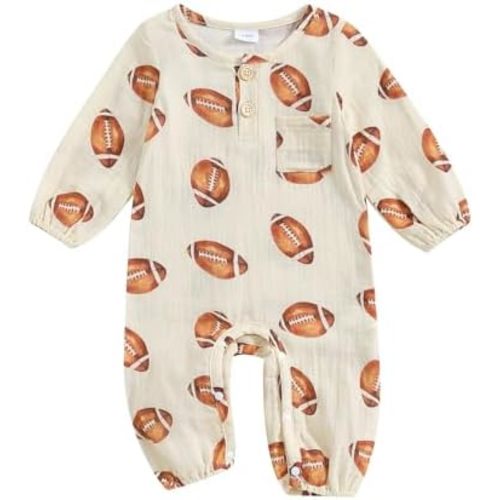 Honganda Newborn Infant Baby Boy Girl Football Outfit Long Sleeve Rugby Jumpsuit Cotton Linen Romper Fall One Piece Clothes