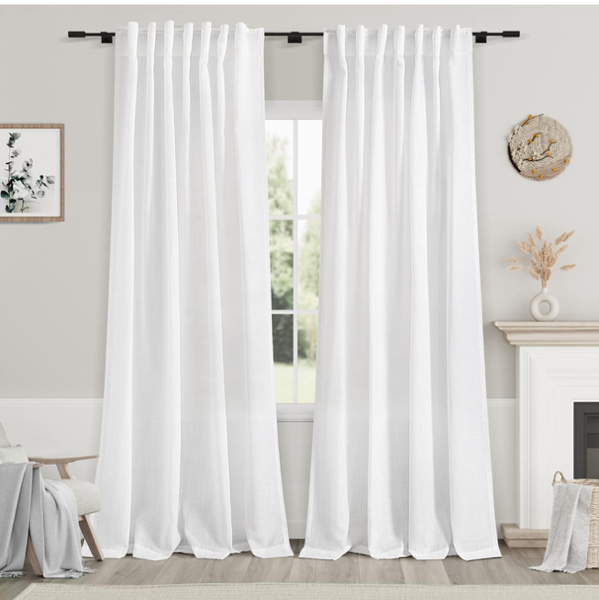 Amazon.com: White Semi Sheer Linen Curtains 90 inch Length for Living Room Back Tab Rod Pocket Modern Farmhouse Coastal Decor Off White Cotton Textured Gauze Curtains 90 inches Long for Dining Room Office