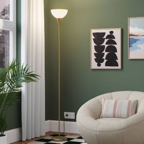 Torchiere Floor Lamp Gold - Room Essentials™: Modern Standing Light, Painted Metal With Plastic Shade