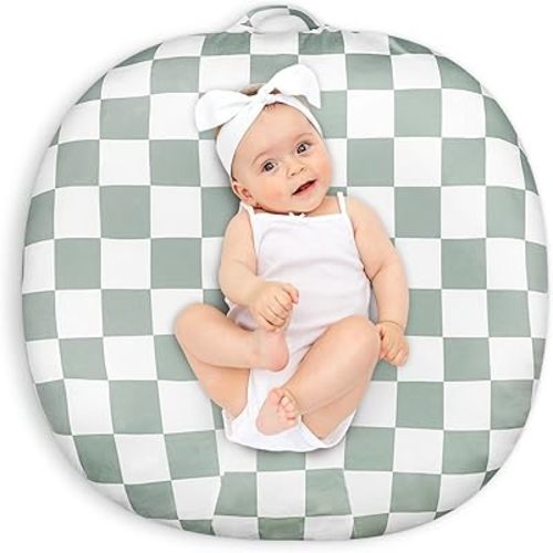 DILIMI Newborn Lounger Cover Removable Cover Ultra Soft Comfortable Baby Lounger Slipcover Removable Cover for Infant Lounger Pillow, Green Checkerboard (Lounger Not Included)