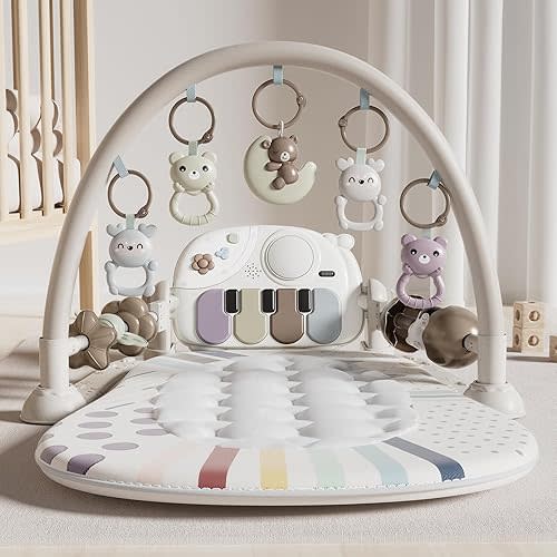 Baby Play Mat Baby Toys,Baby Gym Tummy Time Play Piano Activity Mat with 5 Infant Sensory Toys,Music & Light Infant Newborn Gifts for Babies Toddlers 0-3 6-9 11 12 Months.