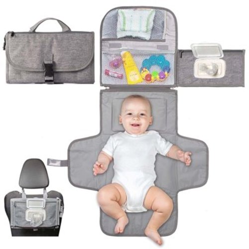 Portable Diaper Changing Pad – Extra Large Waterproof Baby Change Mat for Newborn Girl & Boy – Foldable & Detachable Changing Station - Baby Wipes Pocket – Diaper Changer Travel Bag