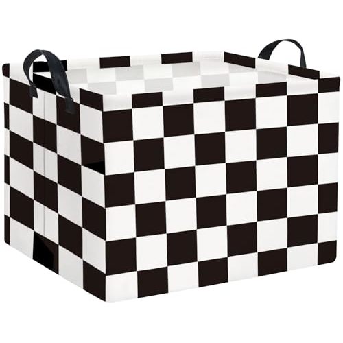 Rectangular Car Basket for Boys Checkered Basket Kids Baby Storage Bin Toy Organizer Box Car Room Decor(Racing Flag)