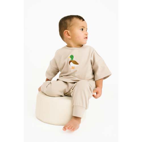 Beige Duck Embroidered Slouchy Set
