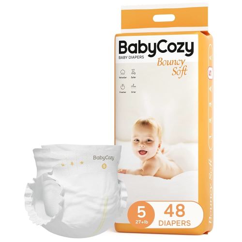 Baby Diapers Size 5 (27+lb),48 Count Babycozy Dry Disposable Diapers Bouncy Soft,0.8D Softer Touch Diapers and 10 Micron Velvet Soft Fiber Diapers Hypoallergenic for Sensitive Infant Skin