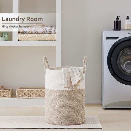 SOJERKI Laundry Basket Cotton Woven Rope Decorative Storage Hamper for Blankets,Dirty Clothes,Toys,Plant Pot-Brown,58L