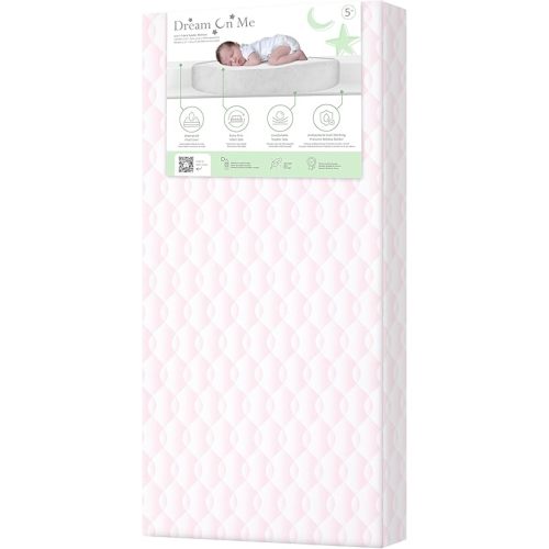 Dream On Me Little Lullaby 5” 2-in-1 Crib & Toddler Mattress, Dual-Sided Infant & Toddler Support, Waterproof & Stain Resistant, GREENGUARD Gold & Baby Safety Alliance Certified - Pink Wave
