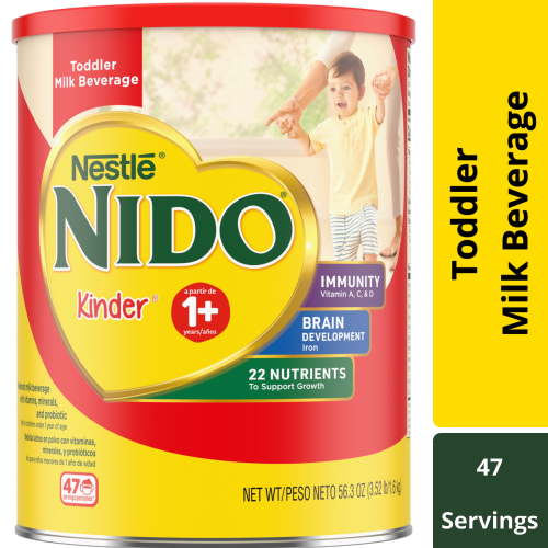 NIDO Kinder 1+ Powder Beverage Mix, Immunity Toddler Milk with Vitamins A, C, D, Iron to Support Growth, 56.3 oz Canister