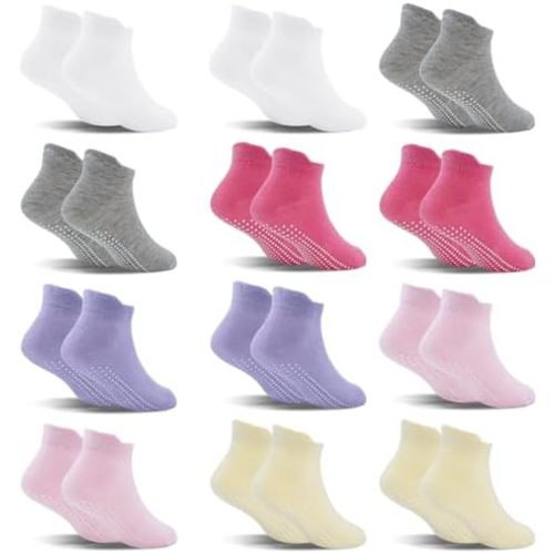 SkiBeaut 12 Pairs Toddler Non Slip Kid Boy Girl Socks with Grips, Toddlers Child Anti Skid Sticky Gripper Socks 1-7 Years Old