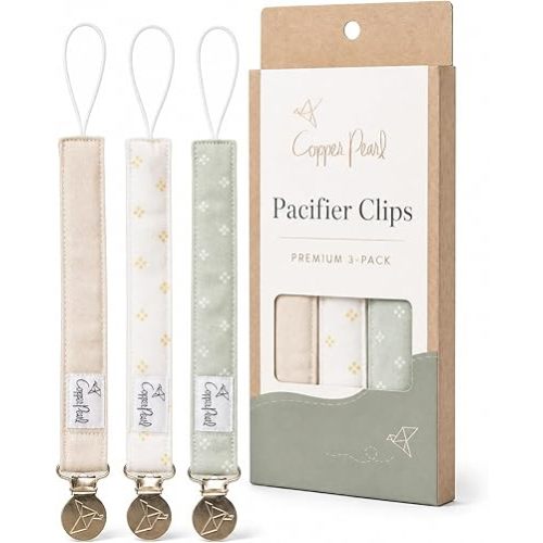 Copper Pearl 3-Pack Pacifier Holders: Premium Knit Binky Clips for Baby Girls and Boys - Stylish Stainless Steel Design for Secure No-Drop Attachment - Santa Fe