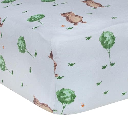 Burt's Bees Baby Print Fitted Crib Sheet Organic Cotton BEESNUG - Storybook Bear Prints, Fits Unisex Standard Bed and Toddler Mattress, Infant Essentials, 52 x 28 Inch 1-Pack