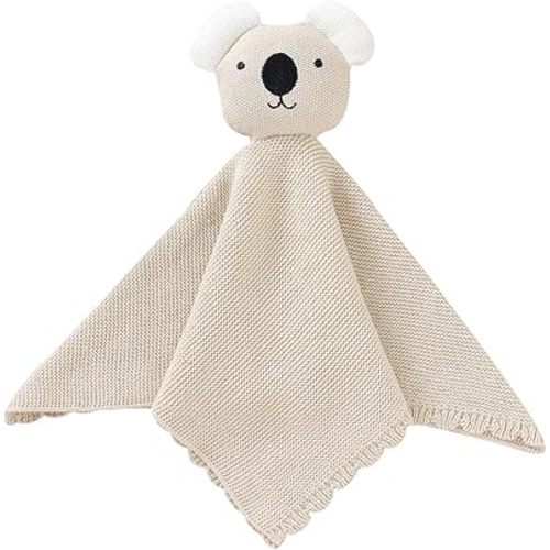 LAWKUL Baby Lovey Koala Security Blanket Soft Cuddly Babe Blankie Knit Cotton Babies Comforter for Newborns Boy Girls Beige