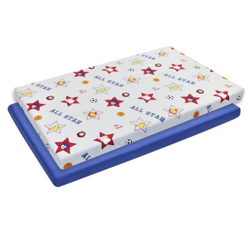 Everyday Kids 2-Pack Pack 'n Play Sheets, 100% Cotton, Jungle Sports & Blue, Soft Fitted Sheets for Portable Crib, Playpen, or Mini Crib